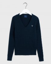 Gant Stretch Cotton Cable V-Neck Sweater