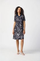 Joseph RIBKOFF Midnight Blue/Vanilla Abstract Print A-Line Dress Style 241028