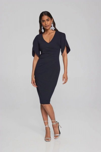 Joseph RIBKOFF Midnight Blue Sheath Dress with Pearl Detail Style 241762