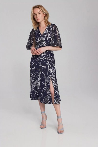 Joseph RIBKOFF Midnight Blue/Vanilla Floral Print Dress Style 241764