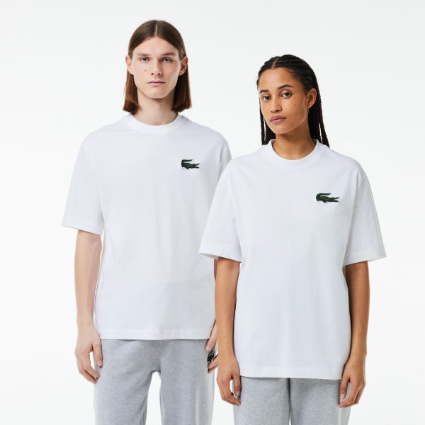 LACOSTE UNISEX LOOSE FIT LARGE CROC ORGANIC HEAVY COTTON T-SHIRT