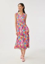 LEO & UGO Floral Non-Iron Pleated Midi Dress